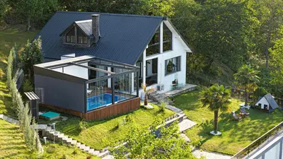 an aerial view of a house with a swimming pool at Adesa View Villas in Sapanca