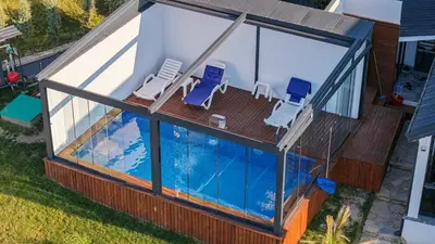 an overhead view of a house with a swimming pool at Adesa View Villas in Sapanca