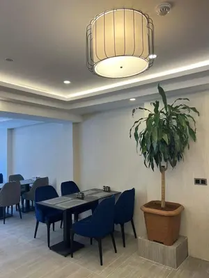 a conference room with tables and chairs and a potted plant at Gnc Airport Hotel in Arnavutköy