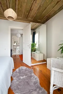 a bedroom with a bed and a wooden ceiling at 3 Bedroom, 2 Bathroom Fully Equipped House in Istanbul
