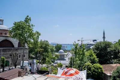 a view of the city from the roof of a building at Spacious One Bedroom Apartment with View and Elevator in Istanbul