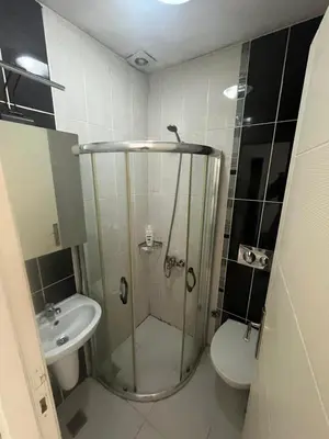 a bathroom with a shower and a toilet and a sink at Şişli Suites - Room33 in Istanbul