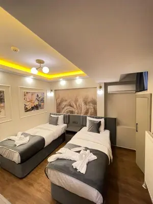 a bedroom with two beds and a flat screen tv at City Hotel İstanbul in Istanbul