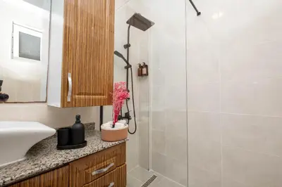 a bathroom with a shower and a sink at Bosphorus View - Central Location - 3 Bedrooms in Istanbul