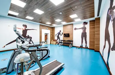 a fitness room with a gym with a treadmill at The Elysium Styles Taksim in Istanbul
