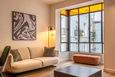 a living room with a couch and a table at Galata 21 in Istanbul