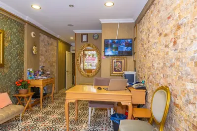 a room with a table with a laptop on it at Walnut Shell Hotel in Istanbul