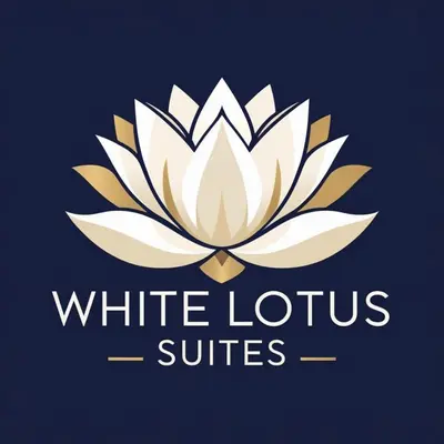 a white lotus suite logo on a blue background at White Lotus Suites in Istanbul