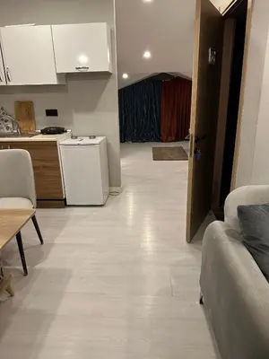 a room with a kitchen and a living room at Cihangir Galataport Hotel in Istanbul