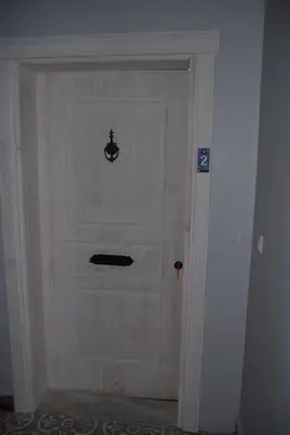 a large wooden garage door in a room at Ozcans Pera Flats 2 in Istanbul