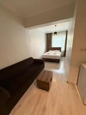 a living room with a couch and a bed at Şişli Suites - Room26 in Istanbul