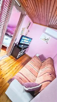 an overhead view of a living room with a couch at Sweet Home Kadikoy in Istanbul