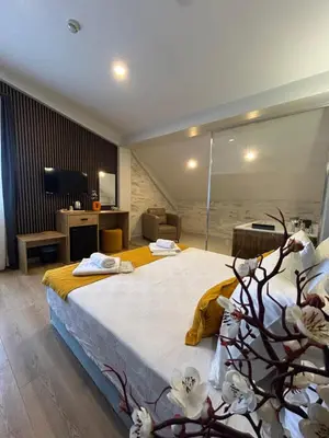 a bedroom with a large bed with a large mirror at Rota Business Hotel Gebze in Güzeltepe