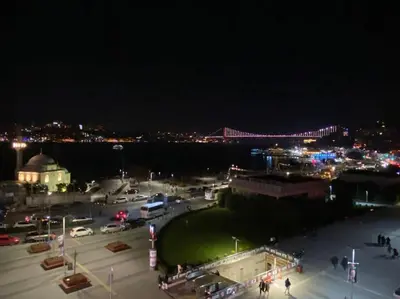 a view of a parking lot at night at Boğaz Yalı Dairesi in Istanbul