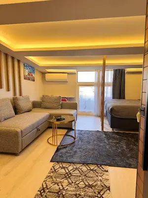 a living room with a couch and a bed at The Old Bazaar Suites Apartment in Istanbul