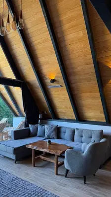 a living room with a couch and a table at Zeyno Sapanca in Sapanca