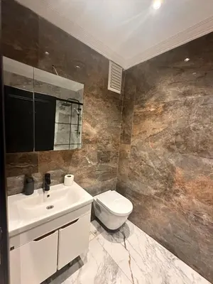 a bathroom with a white toilet and a sink at Riddim apartment in Istanbul