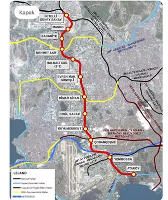 a map of the proposed route for the upgrade at CIFT MANZARa in Istanbul