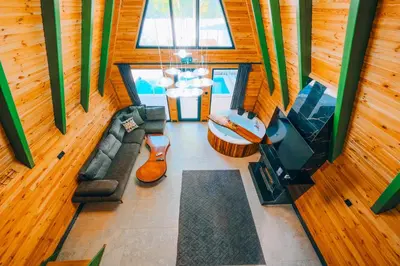 an overhead view of a living room in a house at 777Sapanca Bungalov Konaklama in Sapanca