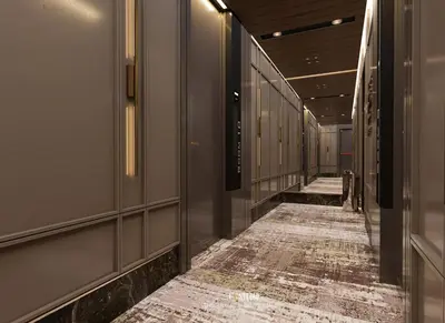 a corridor of a hallway with tile floors and walls at Trendlife Hotels Galata in Istanbul