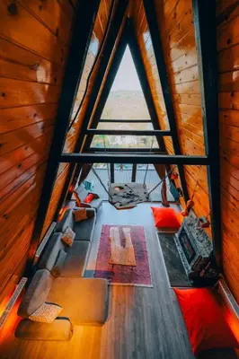 an overhead view of a room in a tree house at Sapanca bungalife in Sapanca