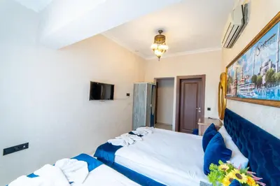a bedroom with two beds and a tv at Boutique Sultan Hotel & Restauran in Istanbul