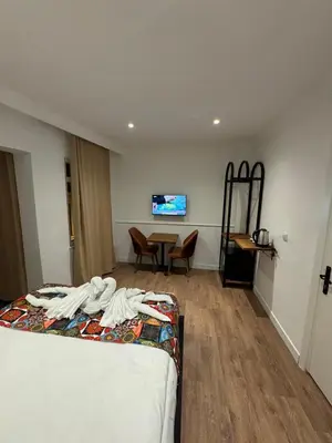 a hotel room with a bed and a table at taksimrosboutique in Istanbul