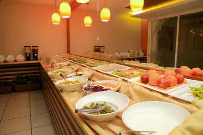a buffet line with many different types of food at Sahinler Hotel in Istanbul