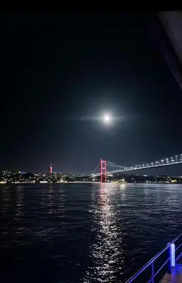 a bridge over the water at night with a moon at Romantic Private Room, Beşiktaş-İstanbul in Istanbul