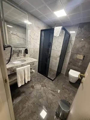 a bathroom with a shower and a toilet and a sink at Elysia Plus in Istanbul