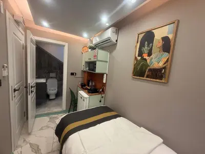 a small room with a bed and a painting on the wall at Cozy Studio Near Taksim Metro Station in Istanbul