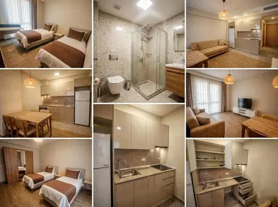 a collage of photos of a bathroom and a room at Suitev in Arnavutköy