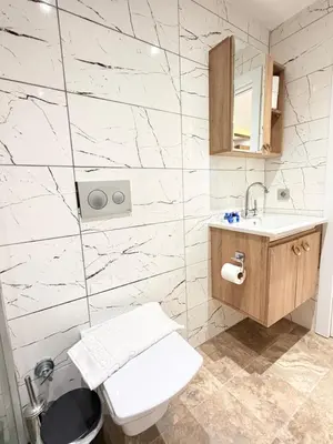 a white bathroom with a toilet and a sink at The Blue Mansion Modern Rooms in Istanbul
