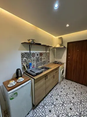 a kitchen with a sink and a washing machine at Veva corner suit in Istanbul