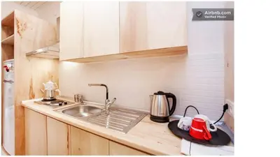 a kitchen with a sink and a counter top at Newly-renovated apartment 2 in Istanbul