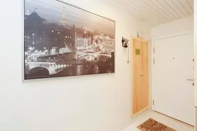 a wall with a picture of a city on it at Newly-renovated apartment 2 in Istanbul