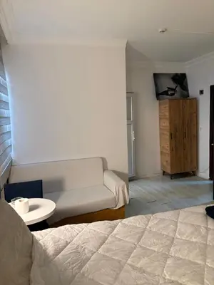 a bedroom with a bed and a couch and a table at Üsküdar Sahil Konaklama in Istanbul