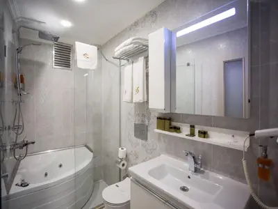 a bathroom with a sink and a tub and a toilet at Bonne Sante Hotel in Istanbul