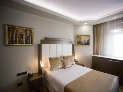 a bedroom with a large bed with two pillows at Bonne Sante Hotel in Istanbul