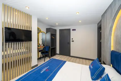 a hotel room with a bed and a tv at İstanbul Paradise Hotel in Istanbul
