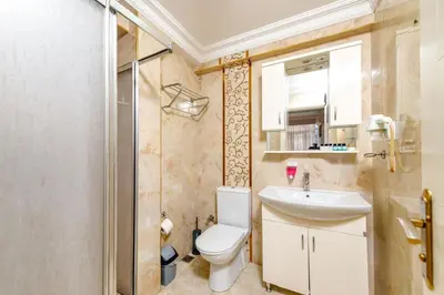 a bathroom with a toilet and a sink at Amoria House Sultanahmet in Istanbul