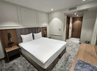 a bedroom with a large white bed in a room at Pasa Hotel Gemlik in Gemlik