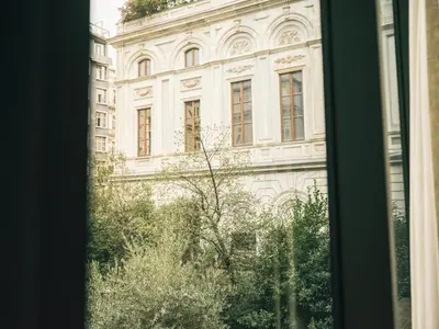 a window view of a large white building at Soho House Istanbul in Istanbul