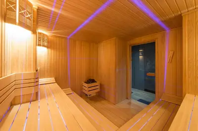 an inside of a sauna with purple lights at The Hotel Beyaz Saray Old City in Istanbul