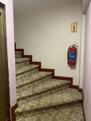 a staircase with a fire hydrant on the wall at Okur Otel in Istanbul