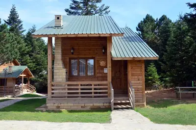 a small wooden cabin with a tin roof at Uludag Orman Koskleri in Uludag