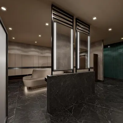 a large bathroom with a couch and a window at Grand Cevahir Hotel Convention Center in Istanbul