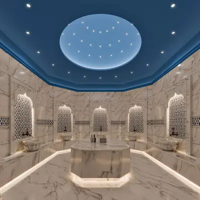 a room with a table and a blue ceiling at Grand Cevahir Hotel Convention Center in Istanbul