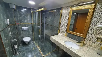 a bathroom with a shower and a sink and a toilet at Asur Hotel in Istanbul