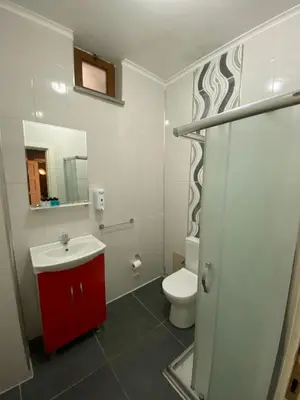 a bathroom with a white toilet and a sink at Flats Company - Karakoy Apartment in Istanbul